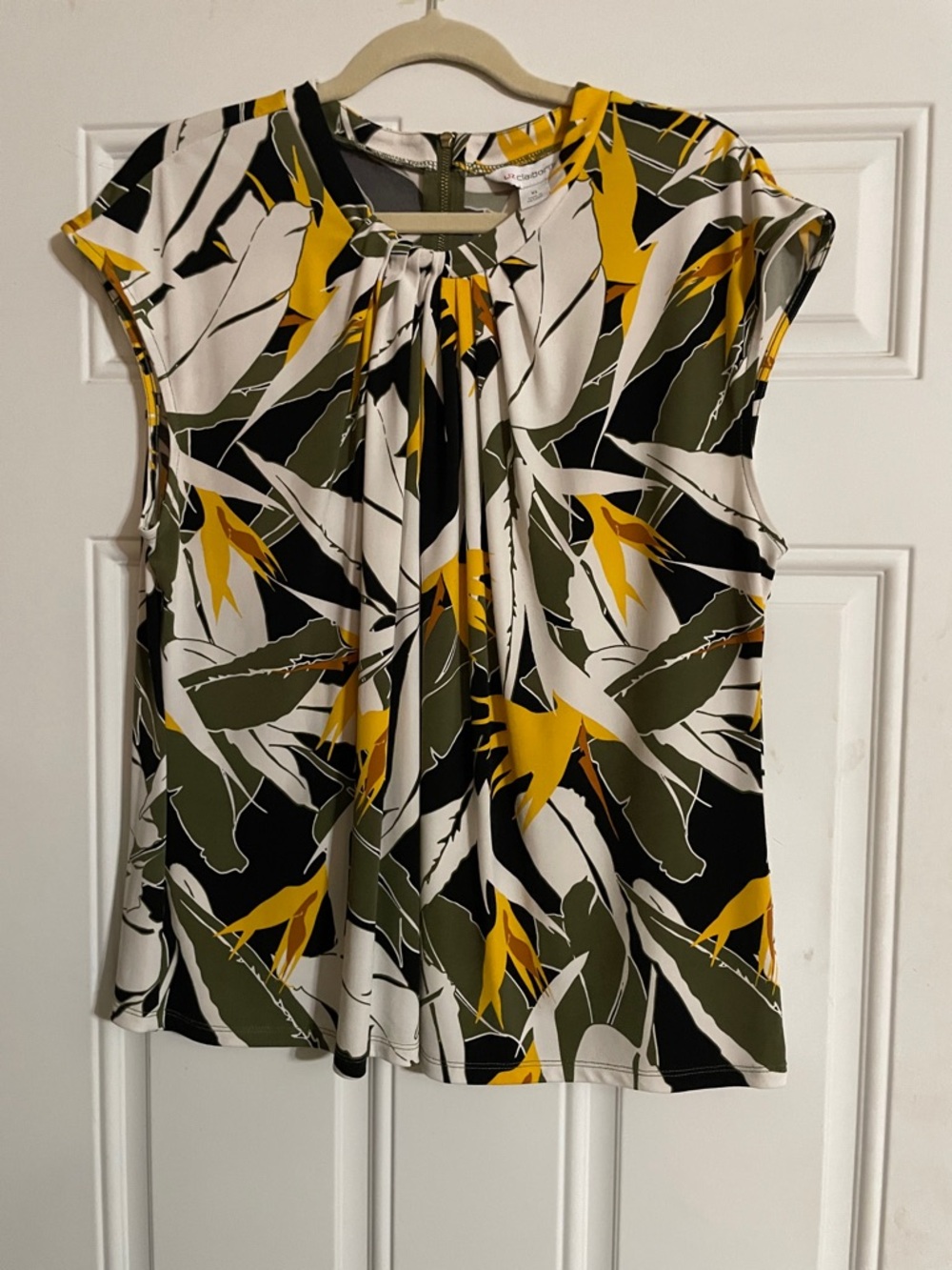 Liz Claiborne Floral Print Sleeveless Top - Yellow/Olive/Black